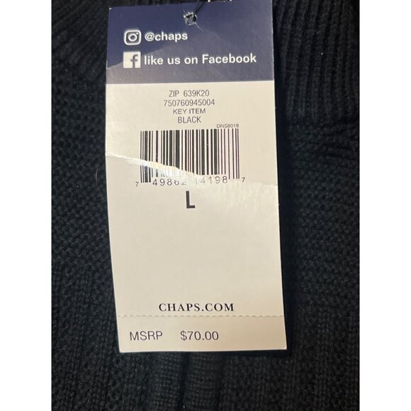 Chaps 1/4 Zip Mock Turtleneck Mens Sweater Black Pullover Size Large NWT - Picture 4 of 4